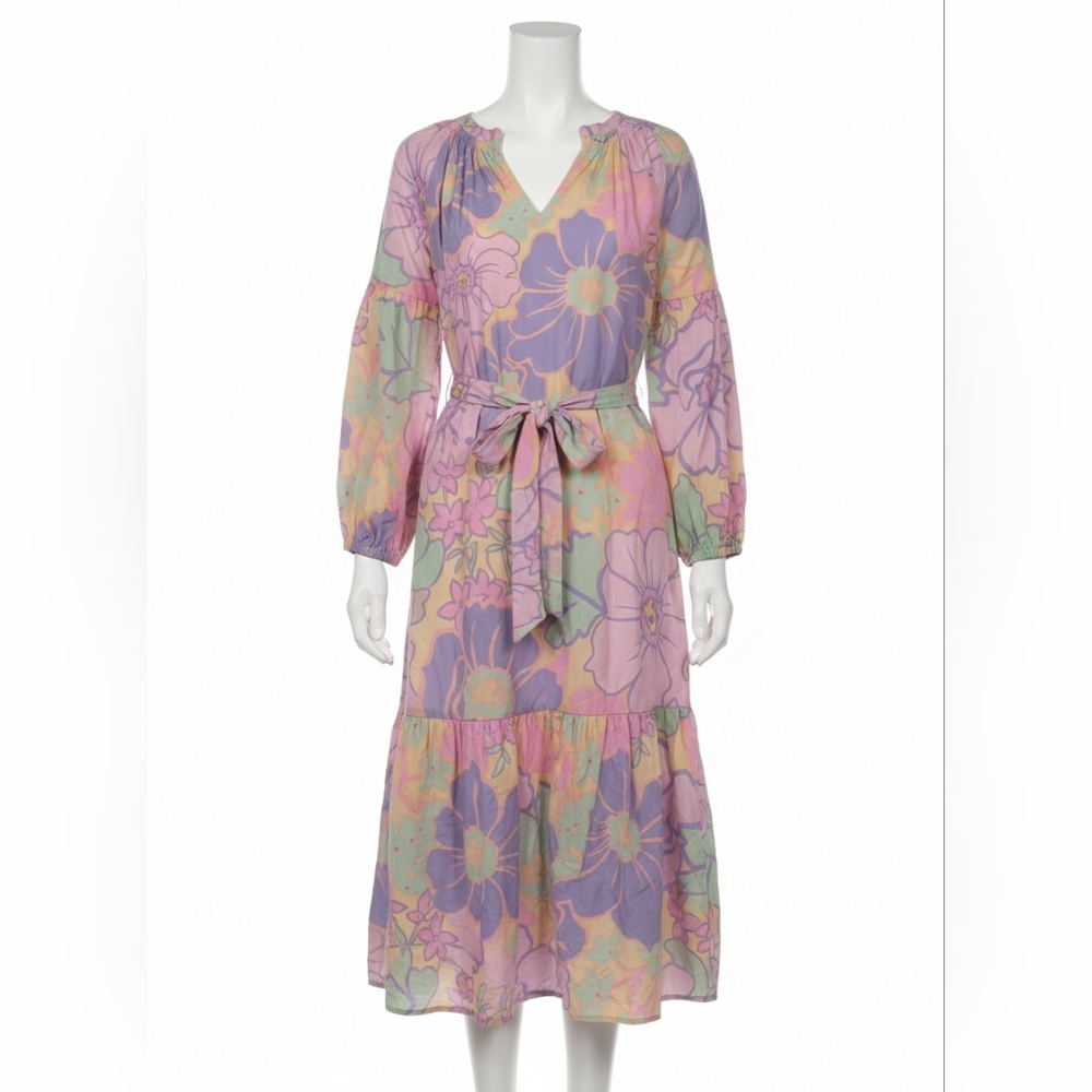 Karlie Pastel Floral Long Sleeve Midi Dress - Pink, Lavender, Mint - Picture 3 of 5